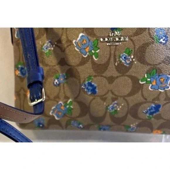 Coach Floral Signature Khaki Blue Canvas Leather Crossbody Swingpack Bag - Picture 4 of 7